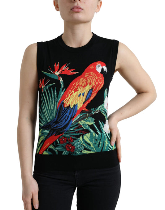 Dolce & Gabbana Black Bird Wool Knit Sleeveless Tank Women's T-shirt