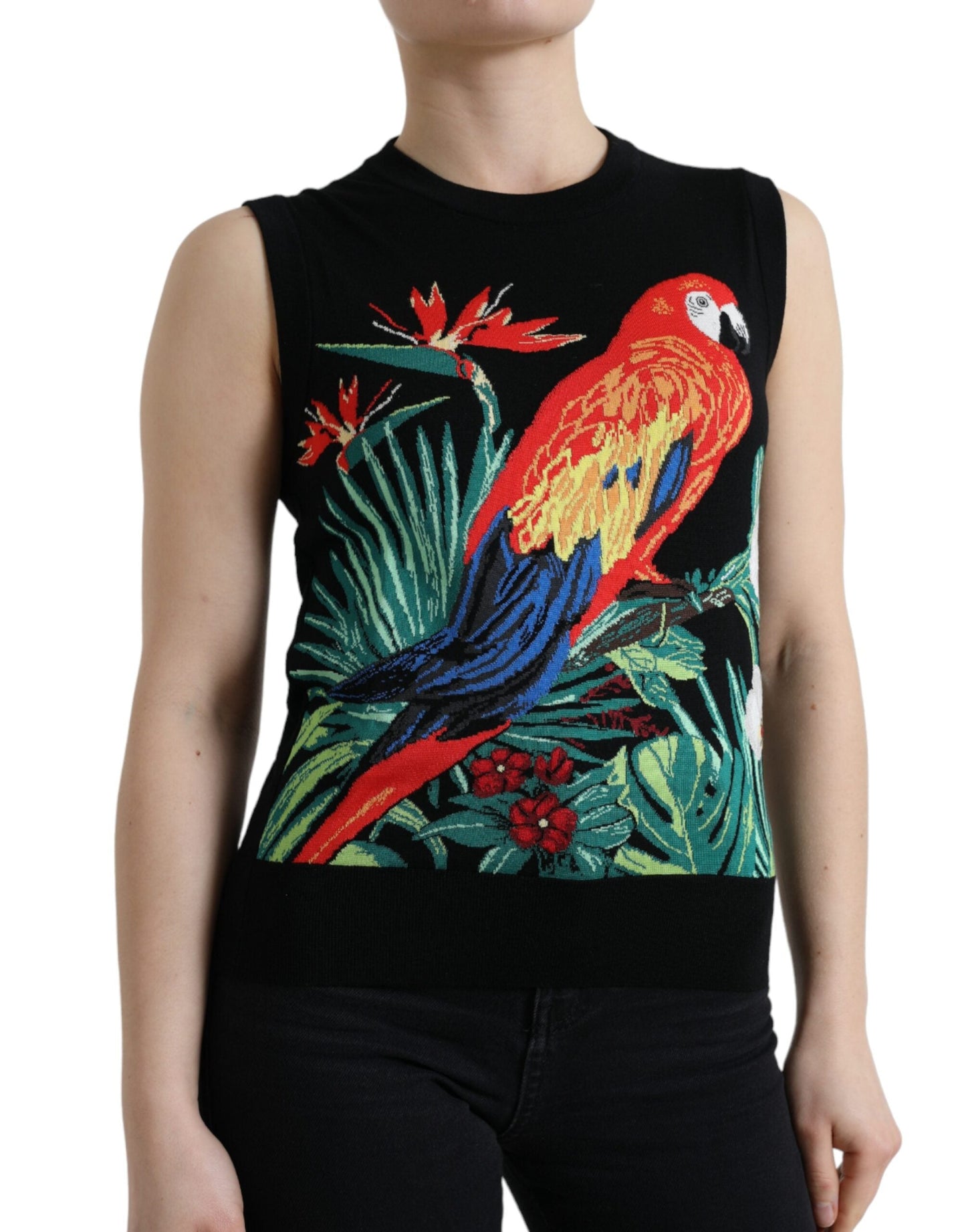 Dolce & Gabbana Black Bird Wool Knit Sleeveless Tank Women's T-shirt