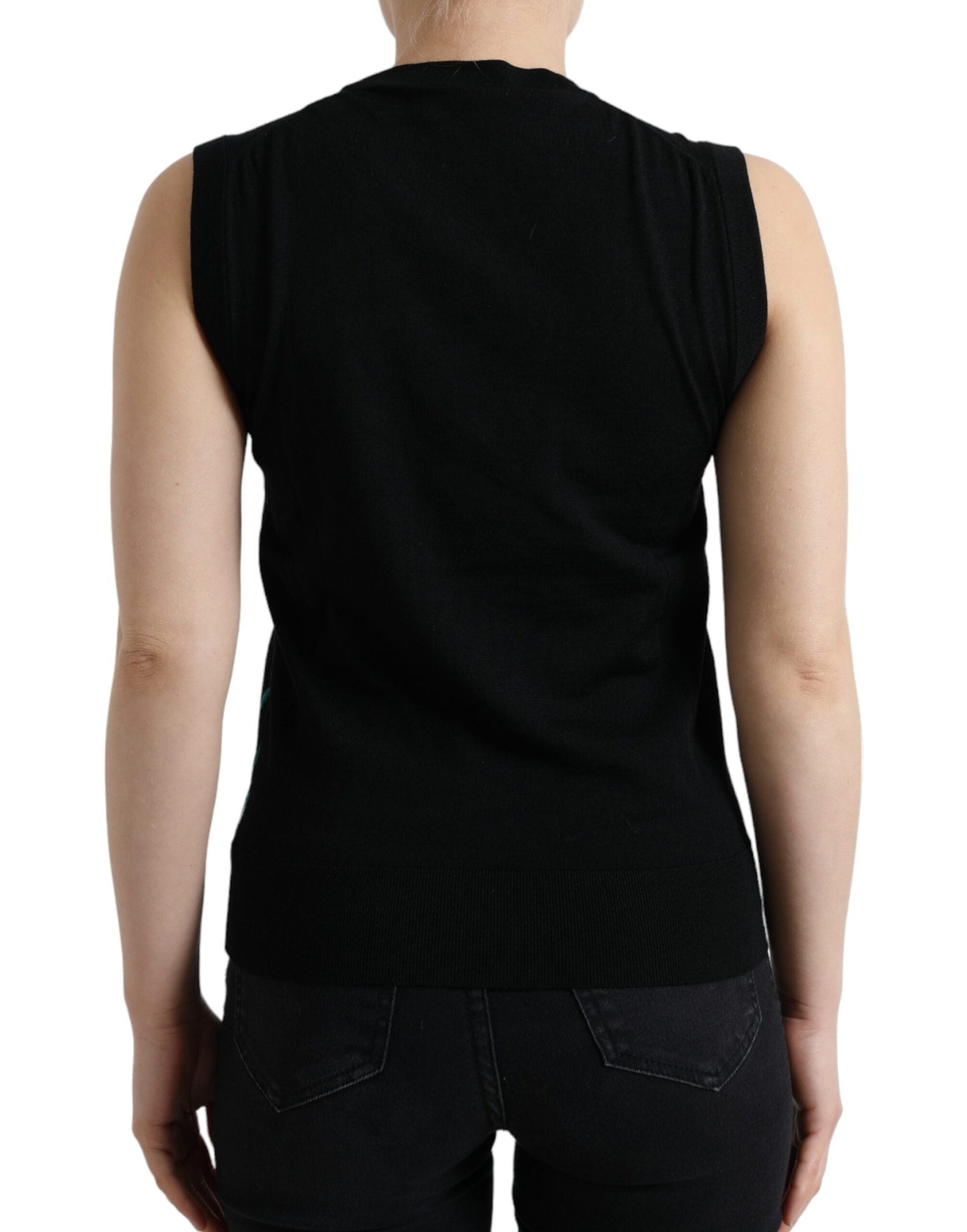 Dolce & Gabbana Black Bird Wool Knit Sleeveless Tank Women's T-shirt