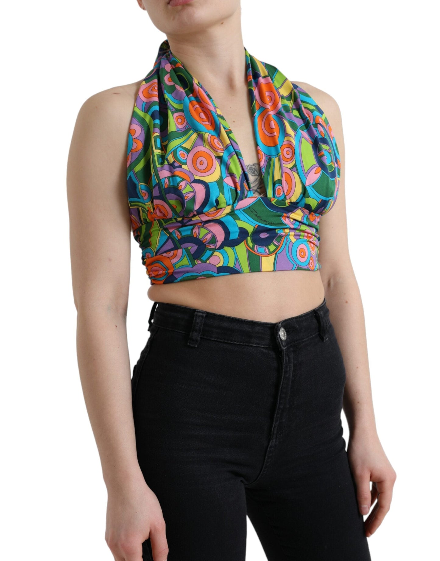 Dolce & Gabbana Multicolor Halter Sleeveless Cropped Tank Women's Top