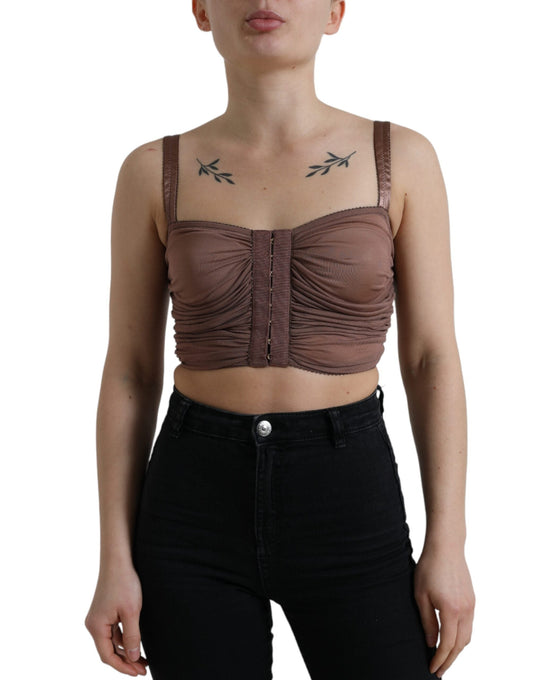 Dolce & Gabbana Brown Viscose Bustier Sleeveless Cropped Women's Top