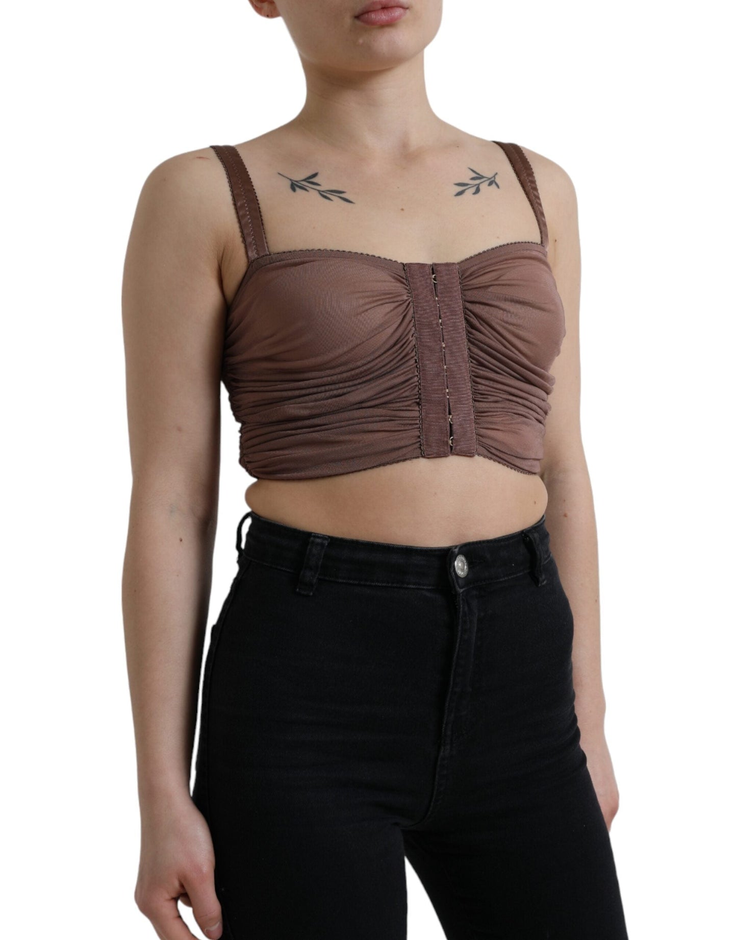 Dolce & Gabbana Brown Viscose Bustier Sleeveless Cropped Women's Top