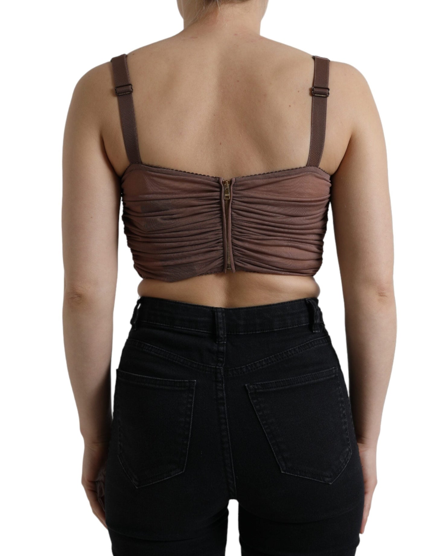 Dolce & Gabbana Brown Viscose Bustier Sleeveless Cropped Women's Top