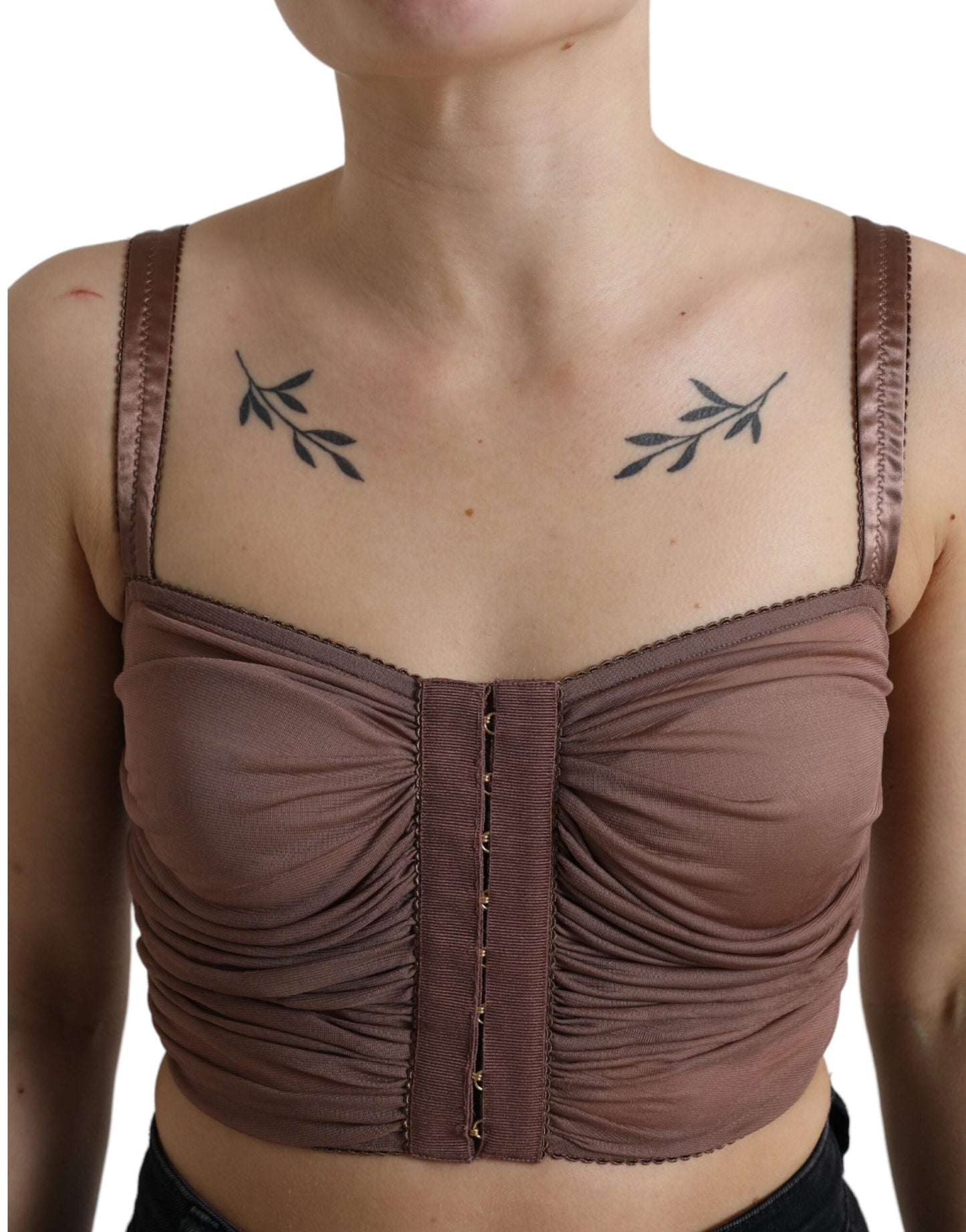 Dolce & Gabbana Brown Viscose Bustier Sleeveless Cropped Women's Top