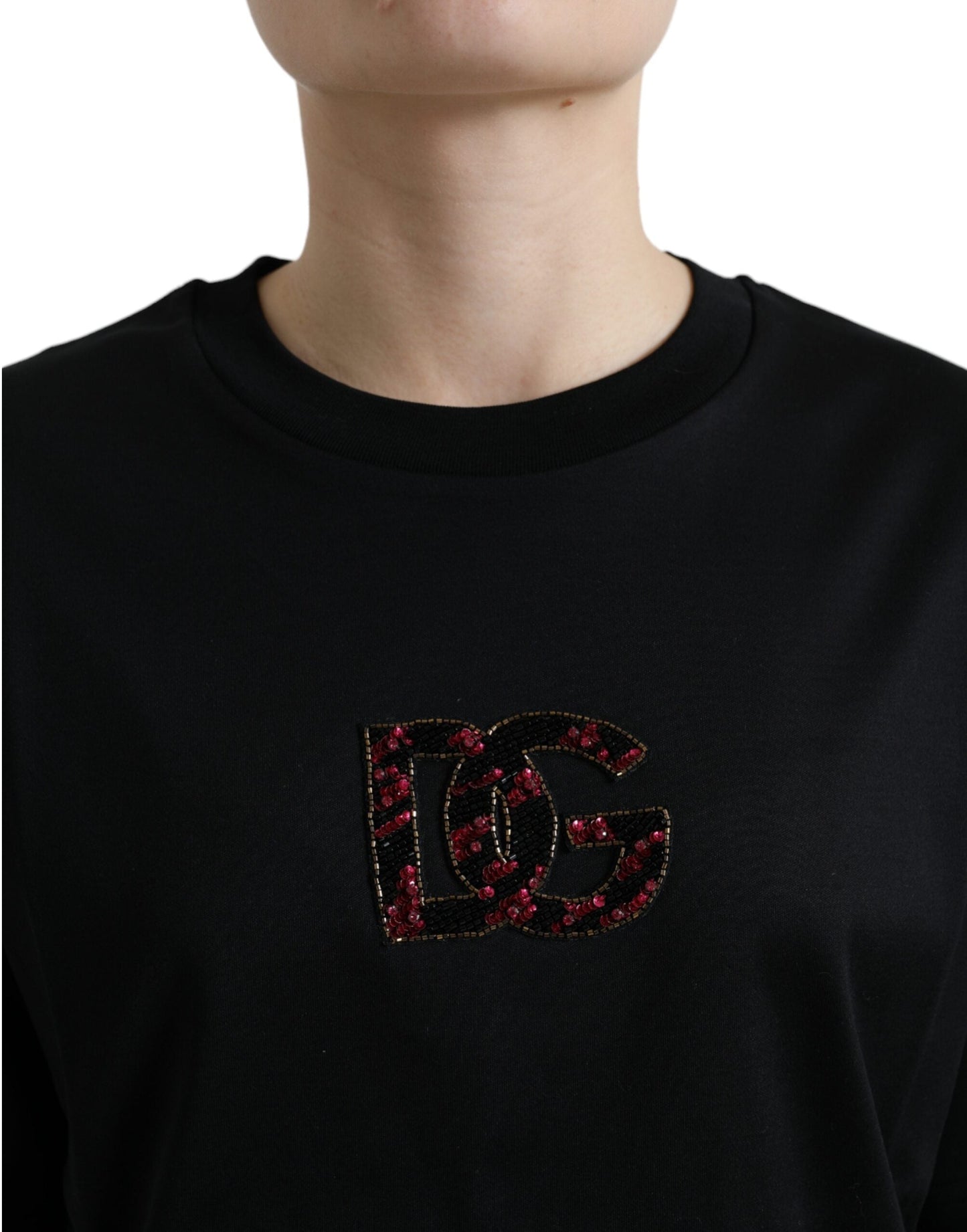 Dolce & Gabbana Black Cotton DG Crystal Crewneck Tee Women's T-shirt