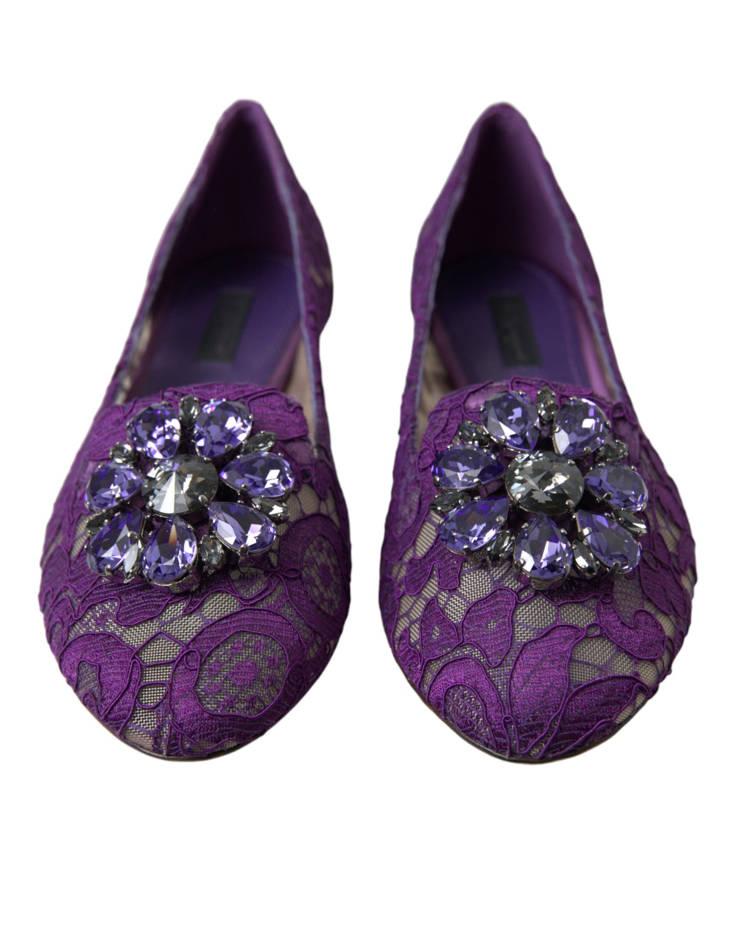 Dolce & Gabbana Purple Vally Taormina Lace Crystals Flats Women's Shoes