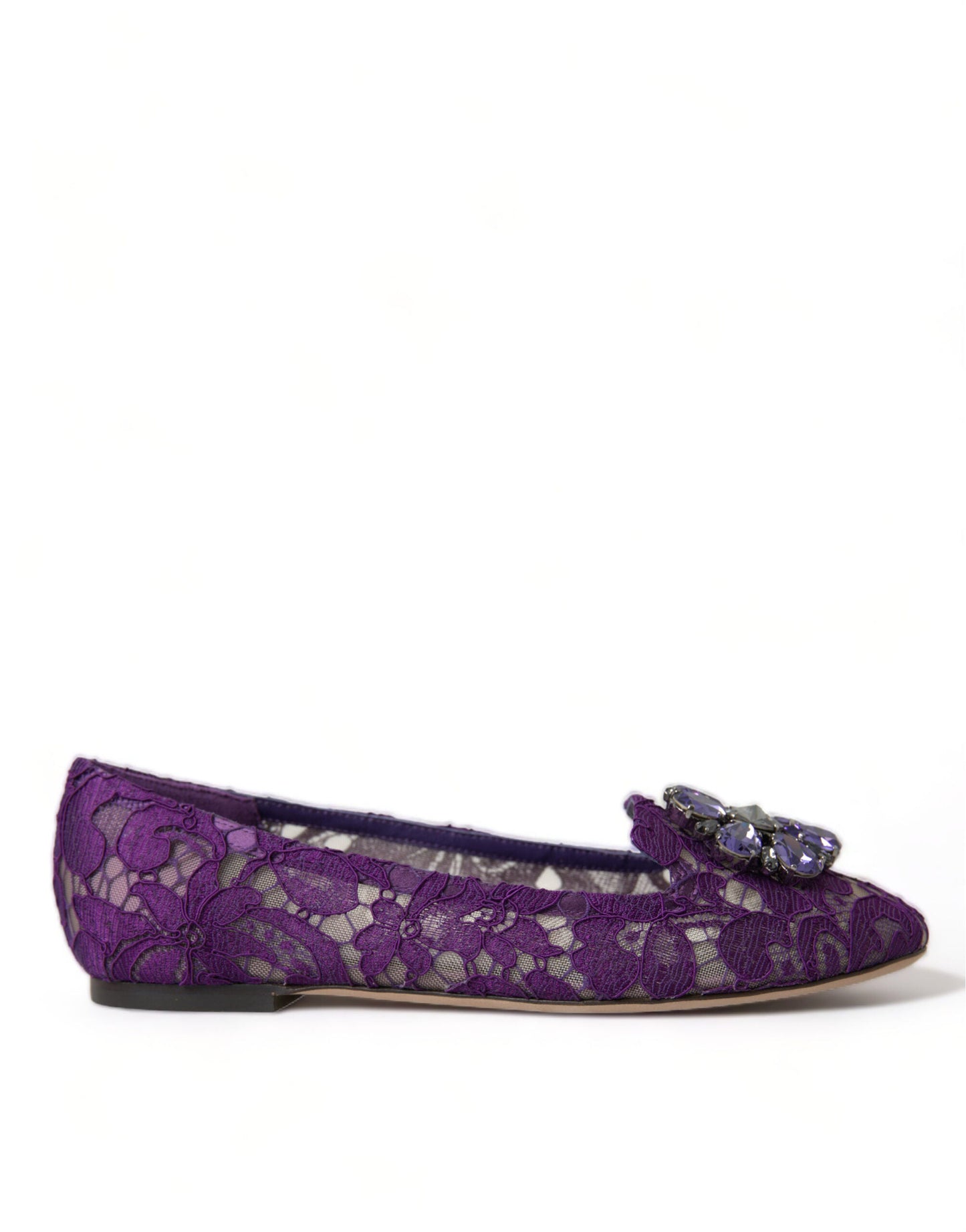 Dolce & Gabbana Purple Vally Taormina Lace Crystals Flats Women's Shoes