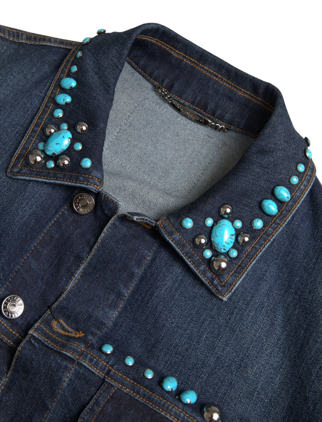 Dolce & Gabbana Blue Denim Turquoise Stones Studded Men's Jacket