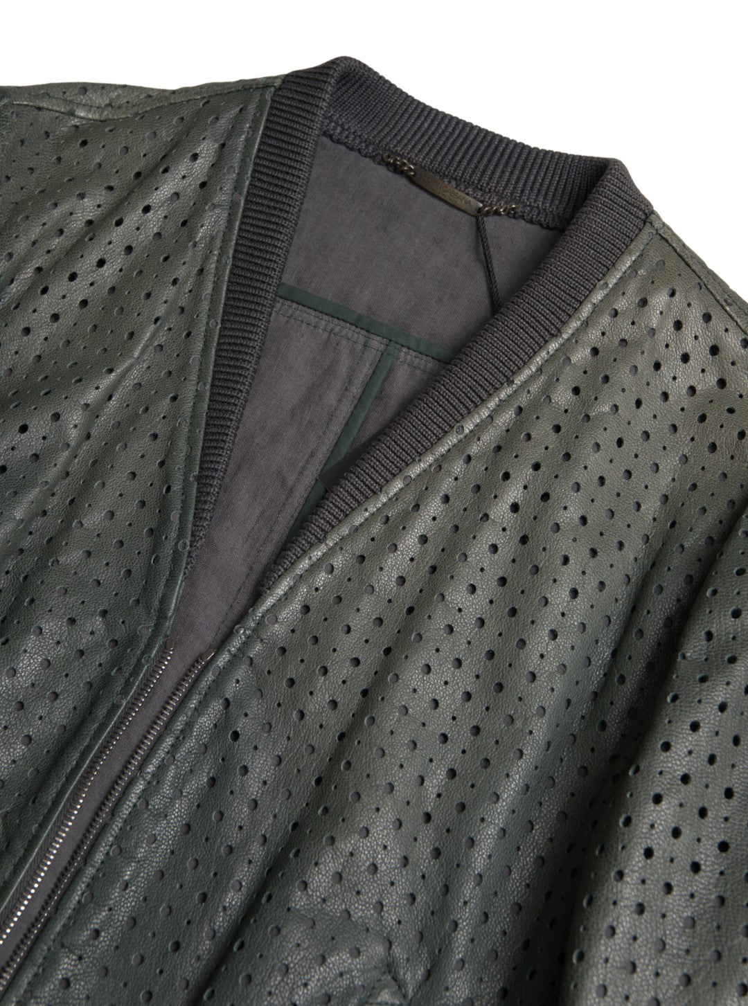 Dolce & Gabbana Green Perforated Leather Bomber Men's Jacket