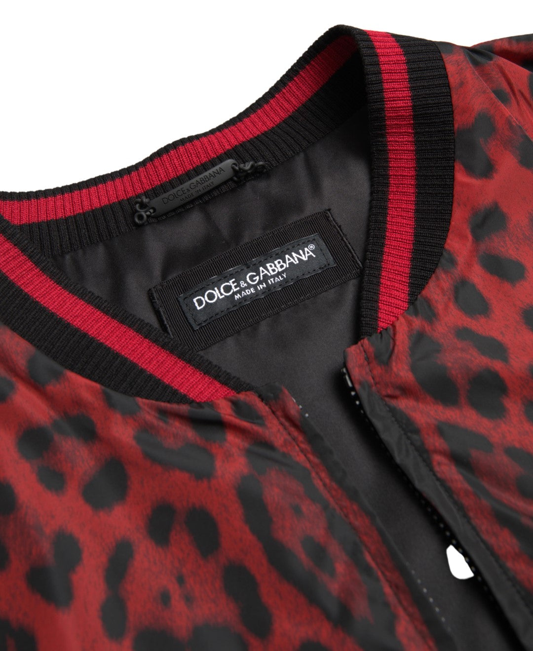 Dolce & Gabbana Red Leopard Bomber Short Coat Men's Jacket