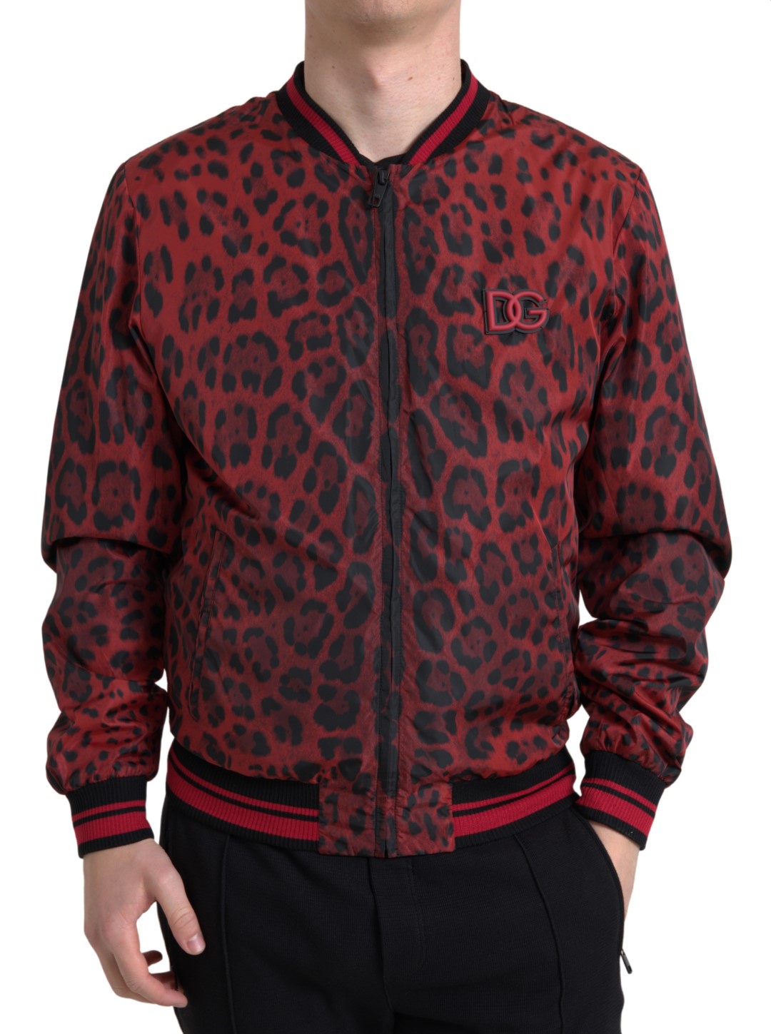 Dolce & Gabbana Red Leopard Bomber Short Coat Men's Jacket