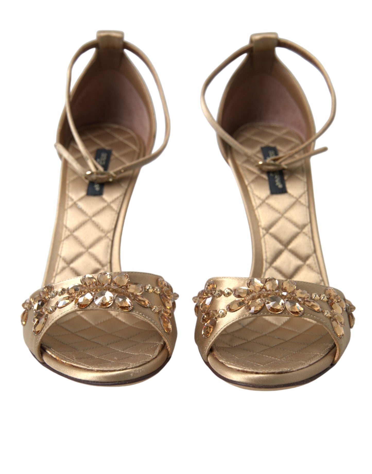 Dolce & Gabbana Gold Satin Ankle Strap Crystal Sandals Women's Shoes