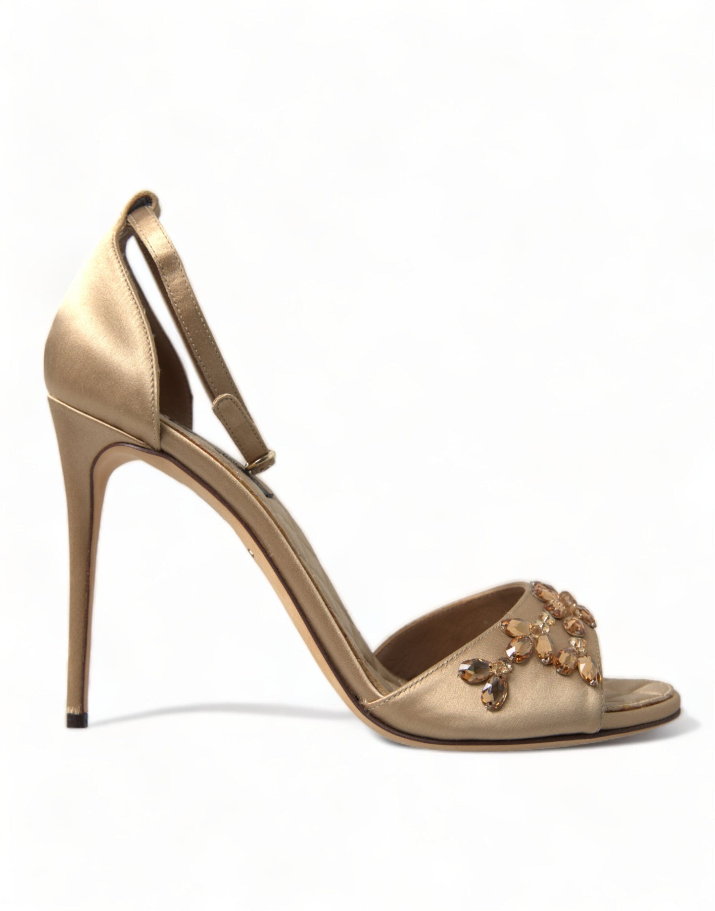 Dolce & Gabbana Gold Satin Ankle Strap Crystal Sandals Women's Shoes