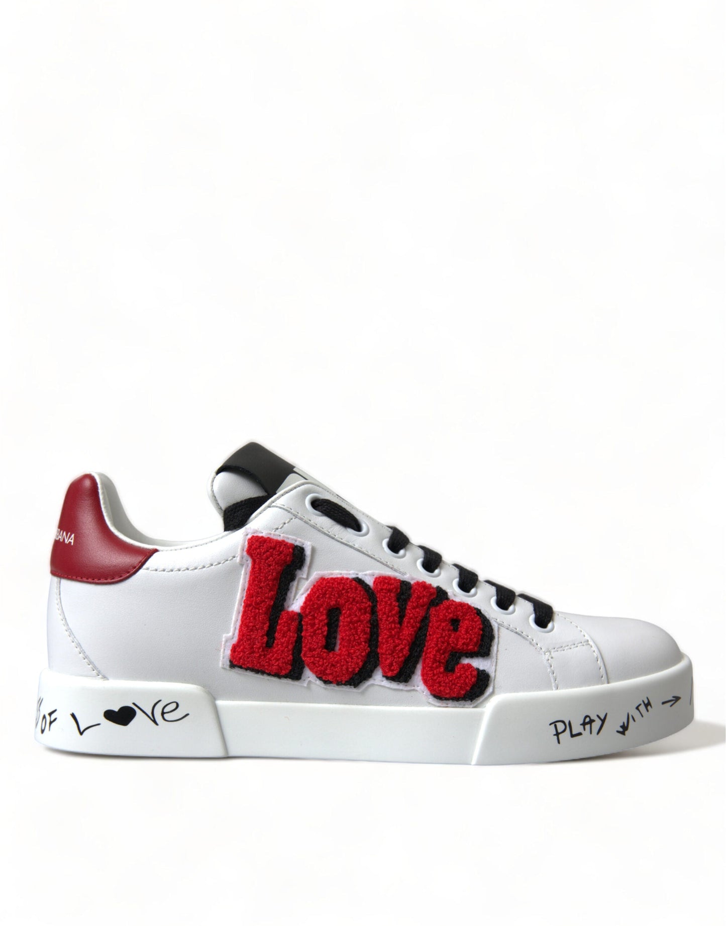 Dolce & Gabbana White Love Patch Portofino Classic Sneakers Women's Shoes