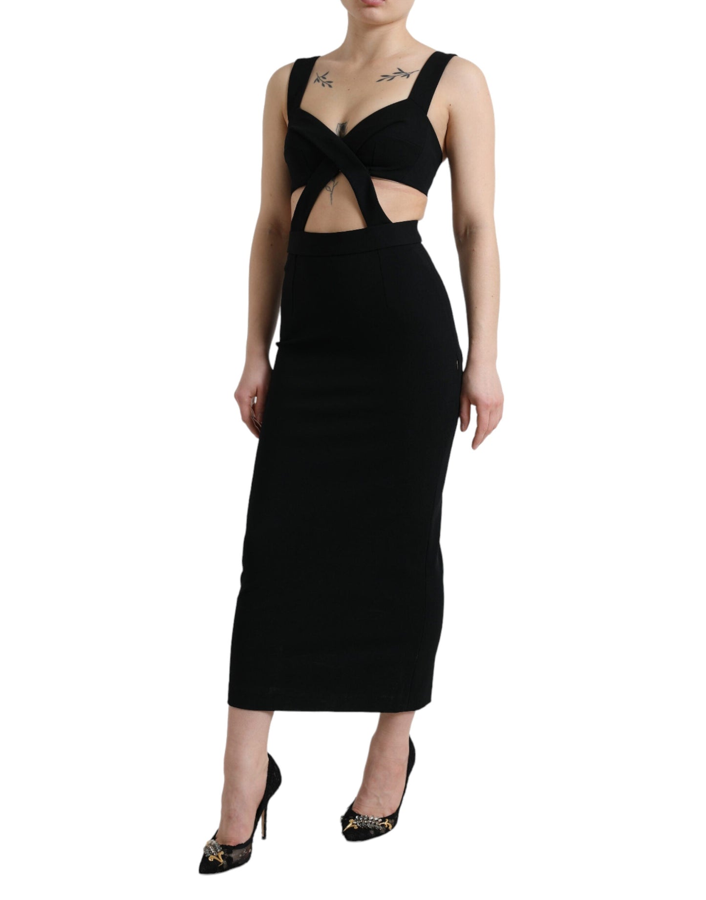 Dolce & Gabbana Black Cut Out Sleeveless Bodycon Midi Women's Dress