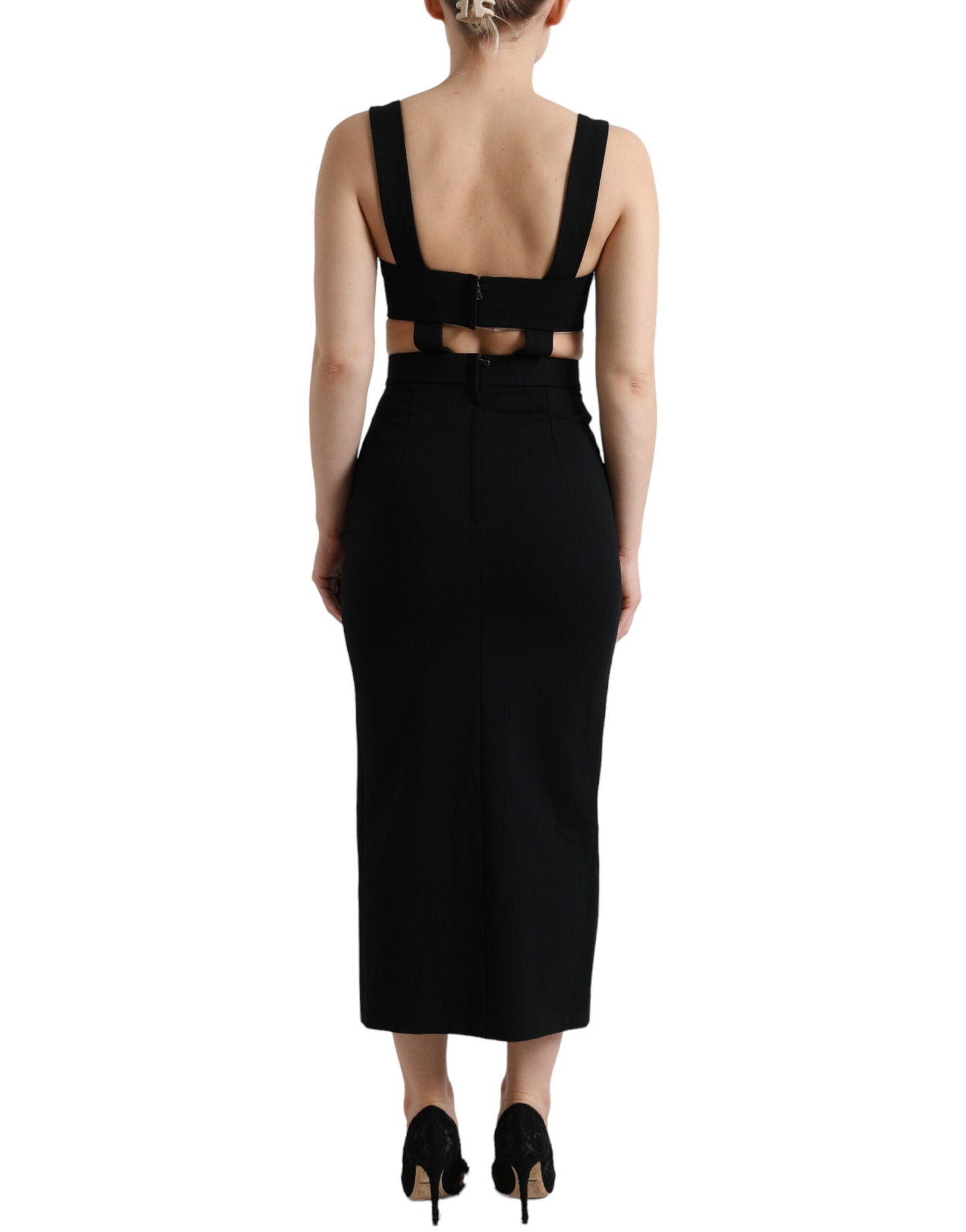 Dolce & Gabbana Black Cut Out Sleeveless Bodycon Midi Women's Dress