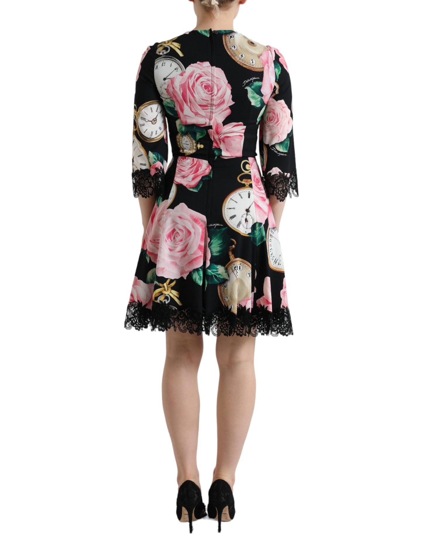 Dolce & Gabbana Black Floral Embellished Lace A-line Women's Dress