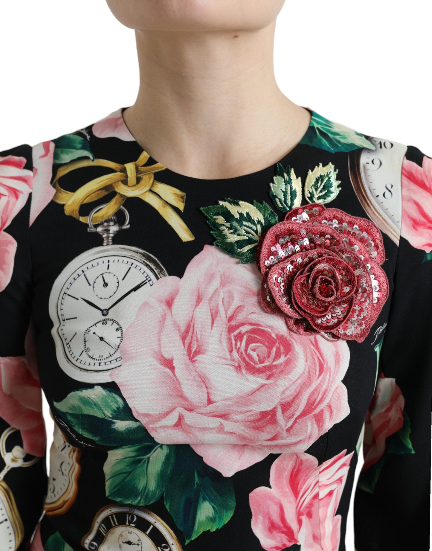 Dolce & Gabbana Black Floral Embellished Lace A-line Women's Dress