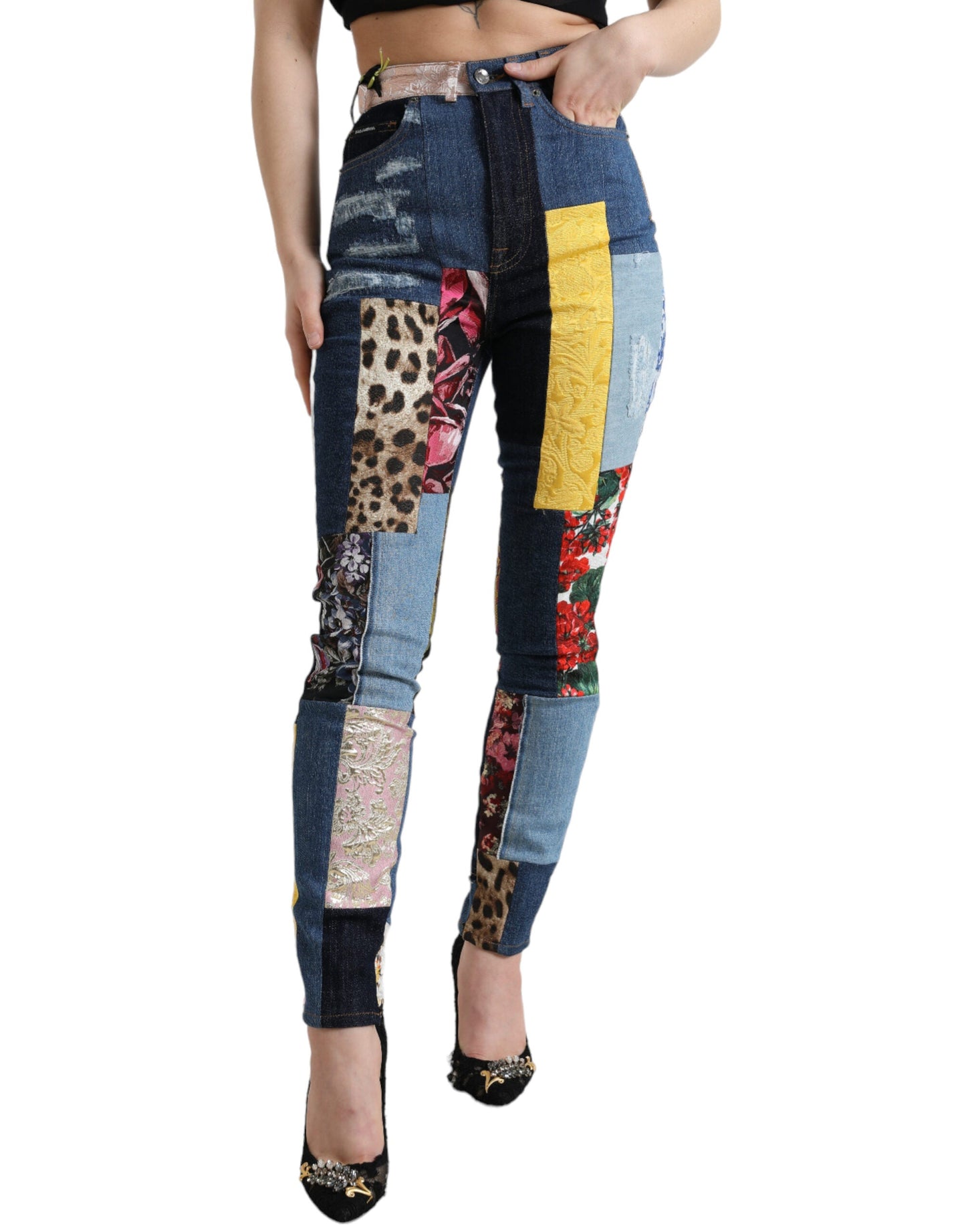 Dolce & Gabbana Multicolor Patchwork GRACE Skinny Denim Women's Jeans