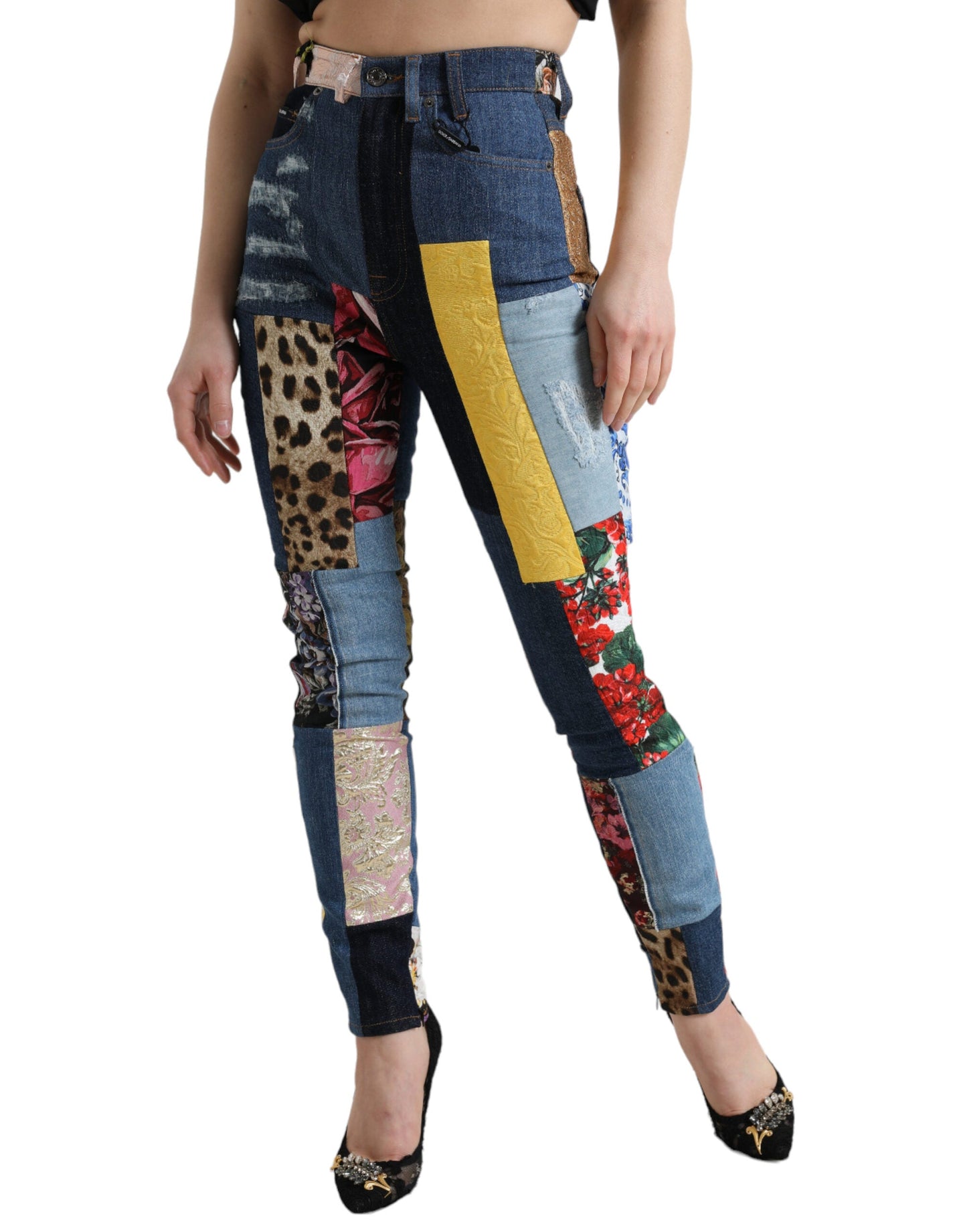Dolce & Gabbana Multicolor Patchwork GRACE Skinny Denim Women's Jeans