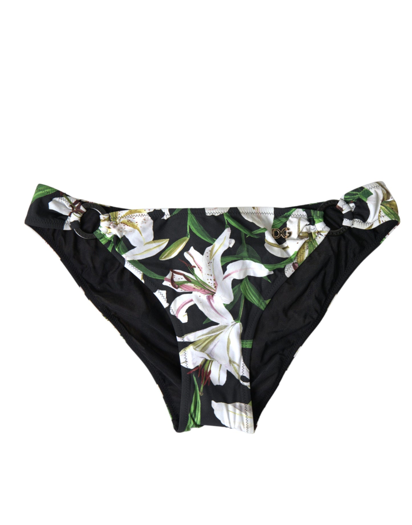 Dolce & Gabbana Black Lily Print Swimwear Bottom Beachwear Women's Bikini