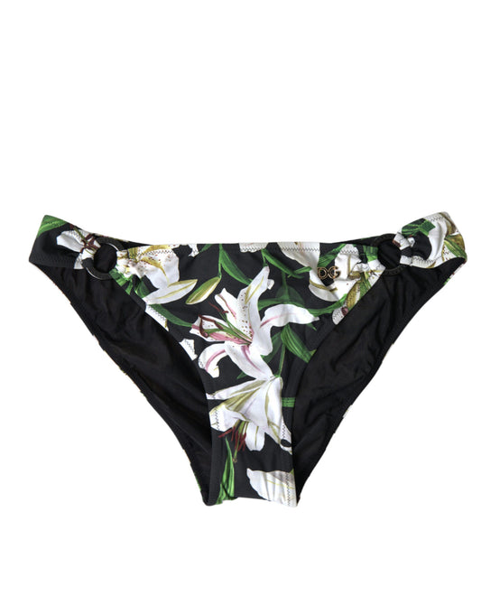 Dolce & Gabbana Black Lily Print Swimwear Bottom Beachwear Women's Bikini