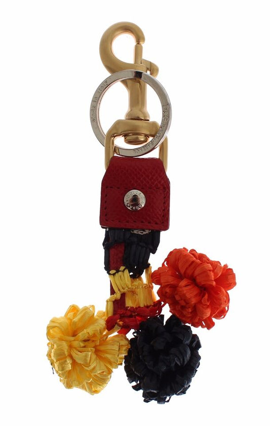 Dolce & Gabbana Gold Yellow Raffia Leather Clasp Finder Chain Women's Keyring