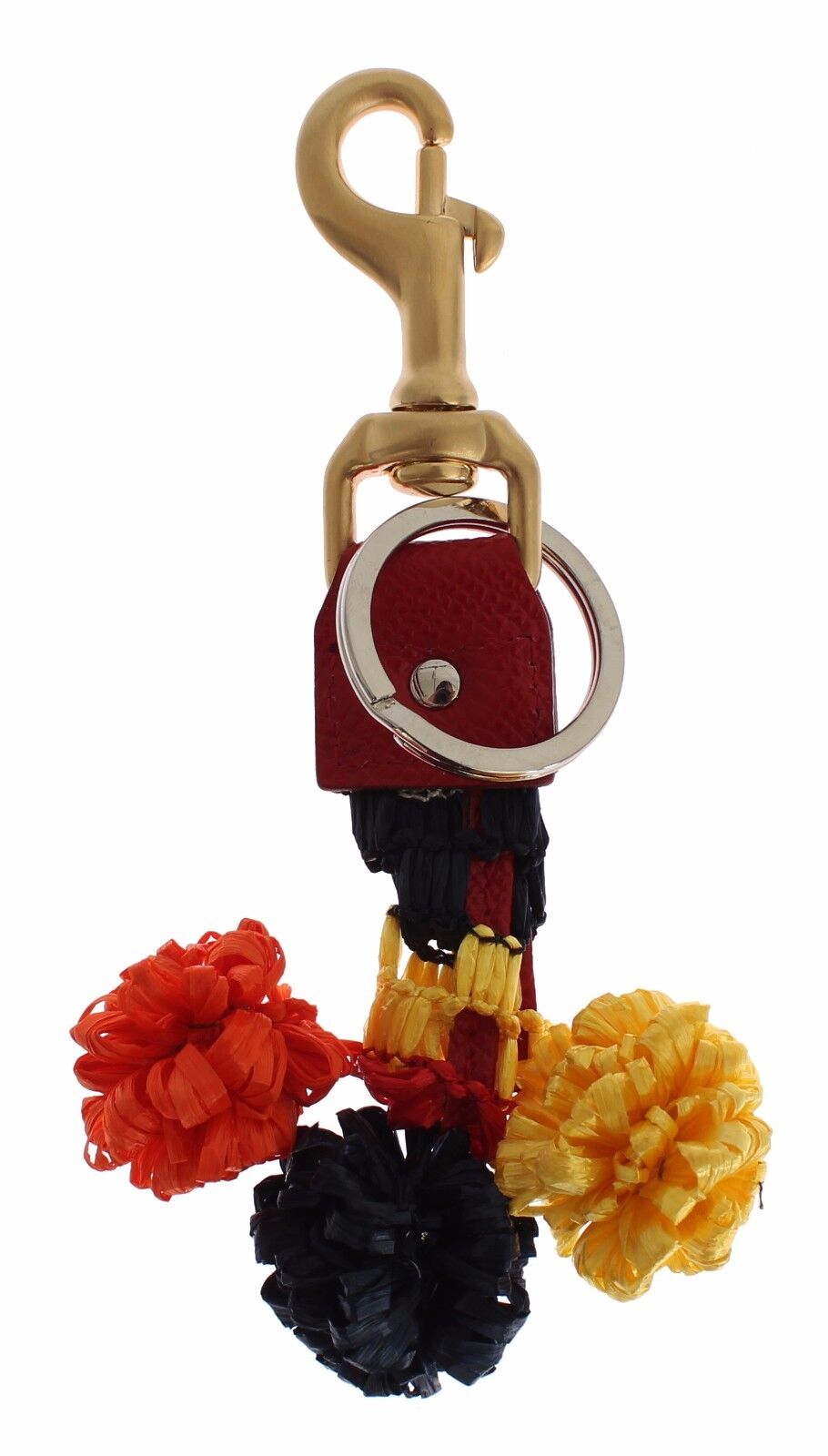 Dolce & Gabbana Gold Yellow Raffia Leather Clasp Finder Chain Women's Keyring