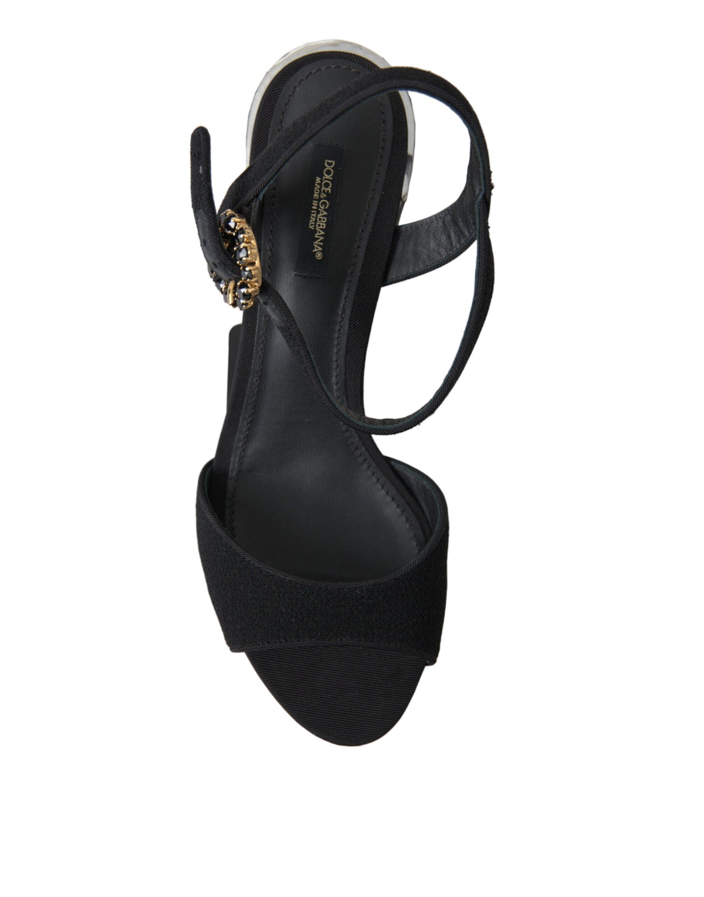 Dolce & Gabbana Black Crystals Ankle Strap Sandals Women's Shoes