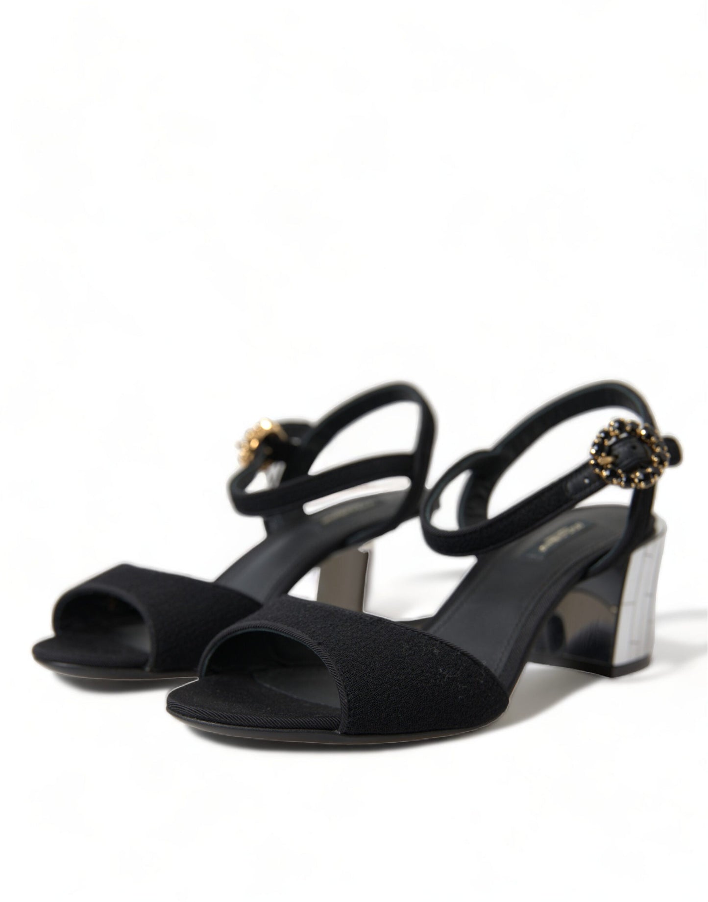 Dolce & Gabbana Black Crystals Ankle Strap Sandals Women's Shoes