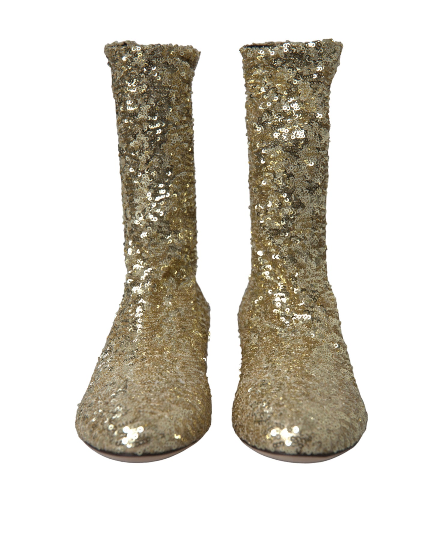 Dolce & Gabbana Gold Sequined Short Boots Stretch Women's Shoes