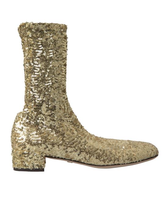 Dolce & Gabbana Gold Sequined Short Boots Stretch Women's Shoes