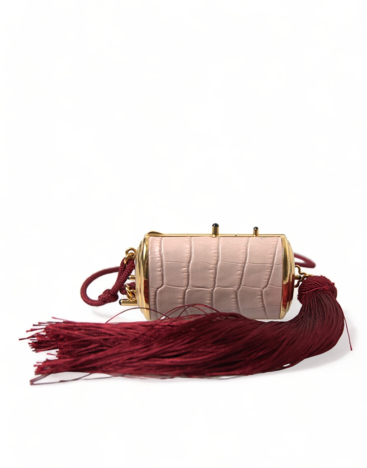 Dolce & Gabbana Pink Exotic Leather Mini Mirror Tassel Makeup Women's Bag