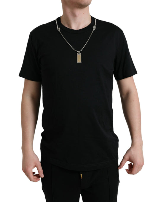 Dolce & Gabbana Black Cotton Dog Tag Round Neck Men's T-shirt