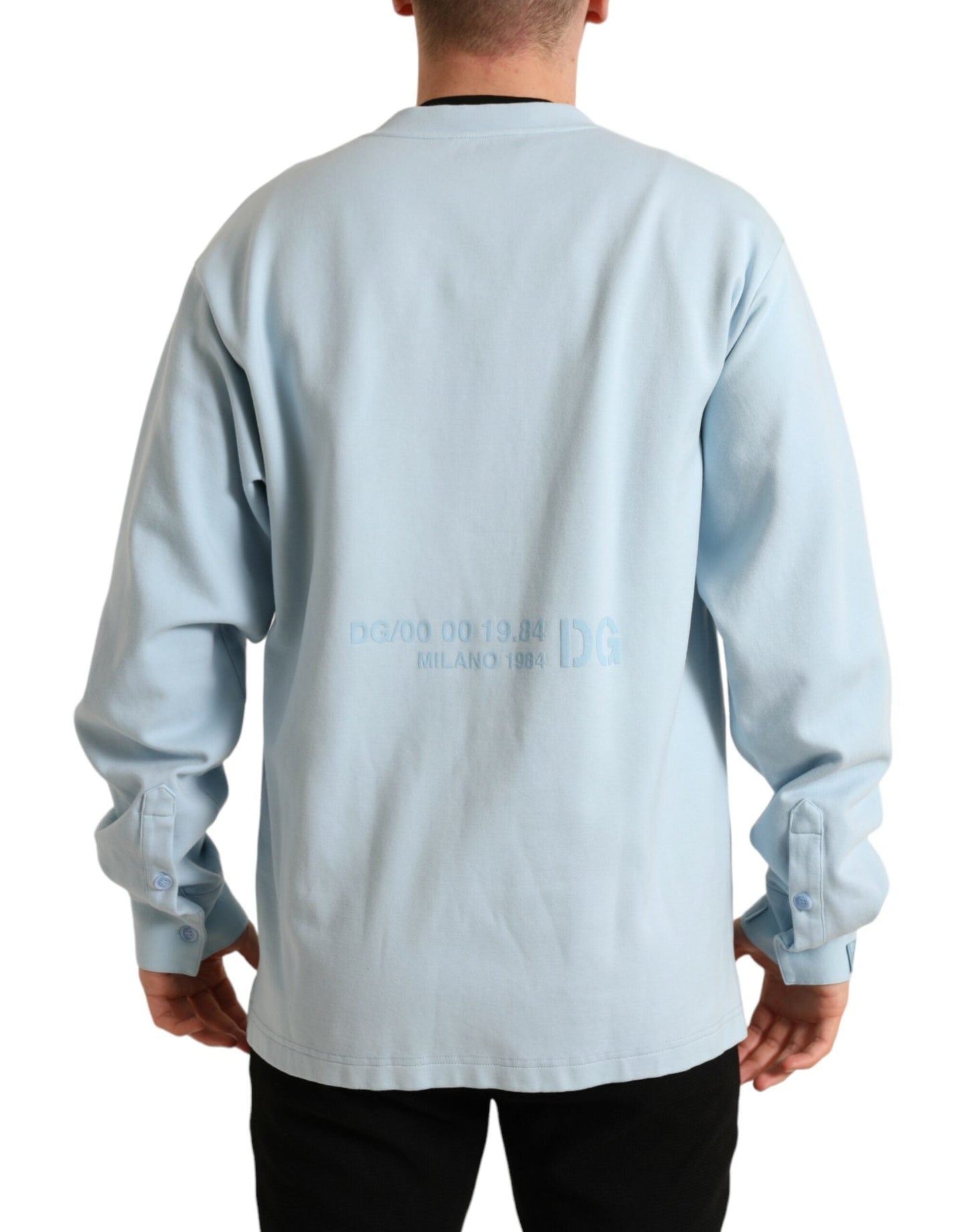 Dolce & Gabbana Light Blue Cotton Buttoned Pullover Men's Sweater