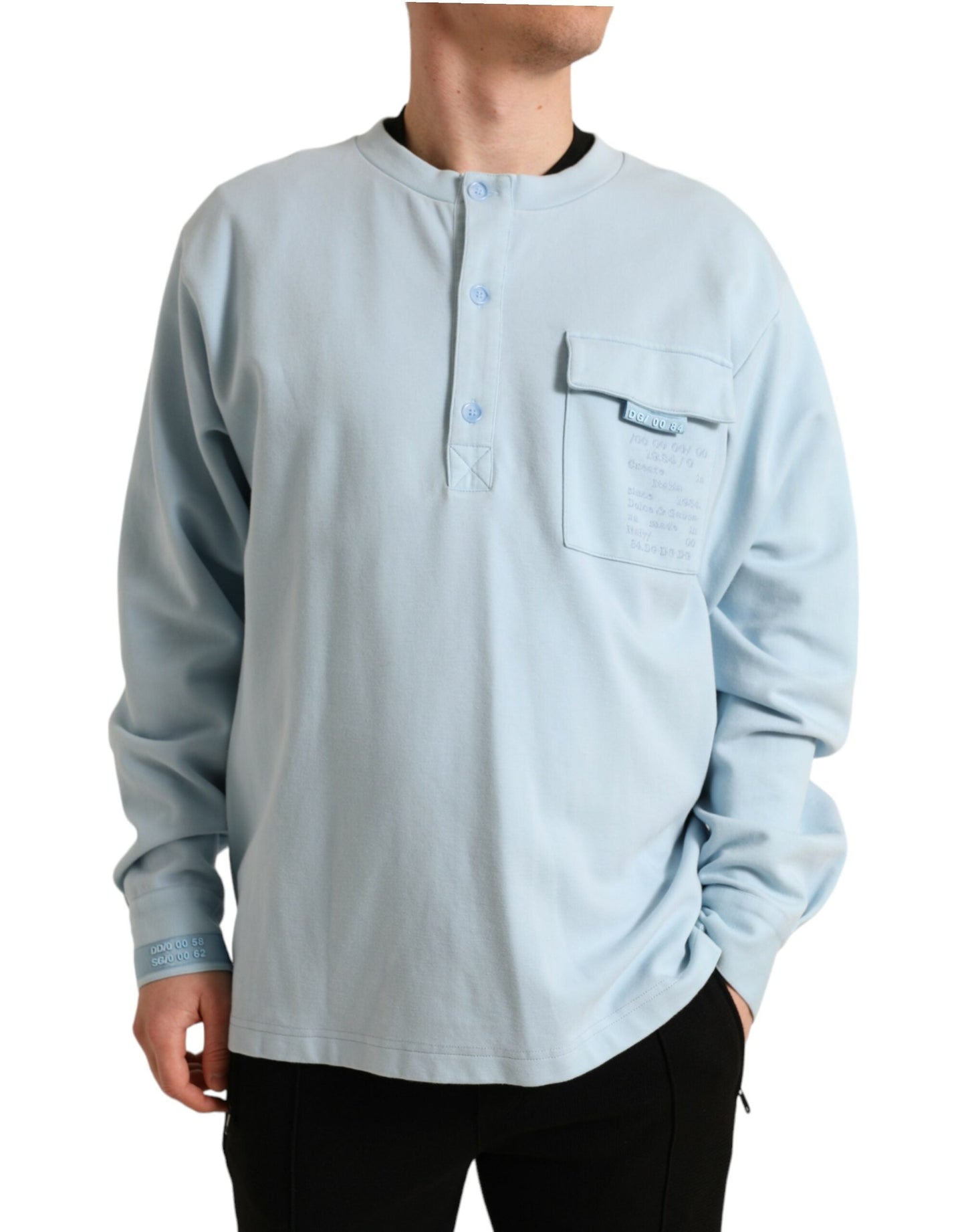Dolce & Gabbana Light Blue Cotton Buttoned Pullover Men's Sweater