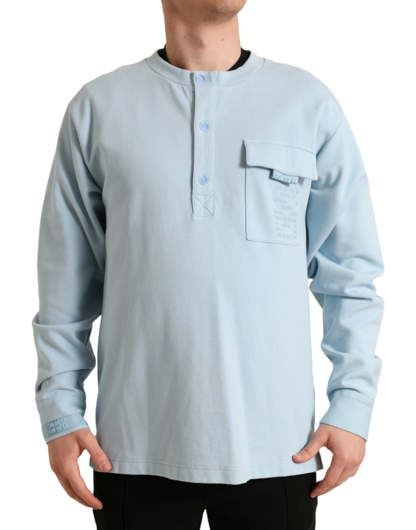 Dolce & Gabbana Light Blue Cotton Buttoned Pullover Men's Sweater