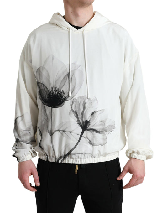 Dolce & Gabbana White Floral Print Hooded Pullover Men's Sweater