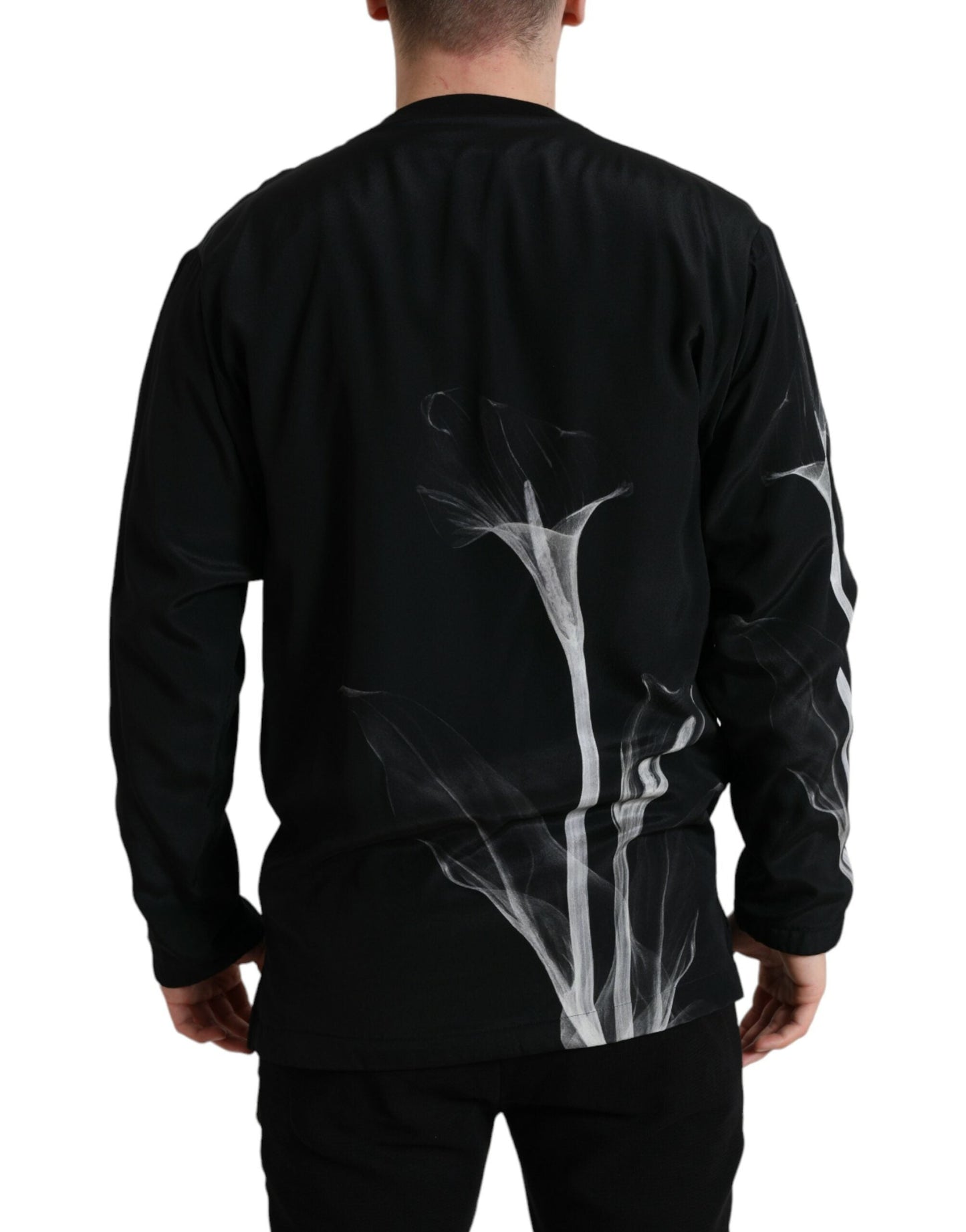 Dolce & Gabbana Black Floral Print Crewneck Pullover Men's Sweater