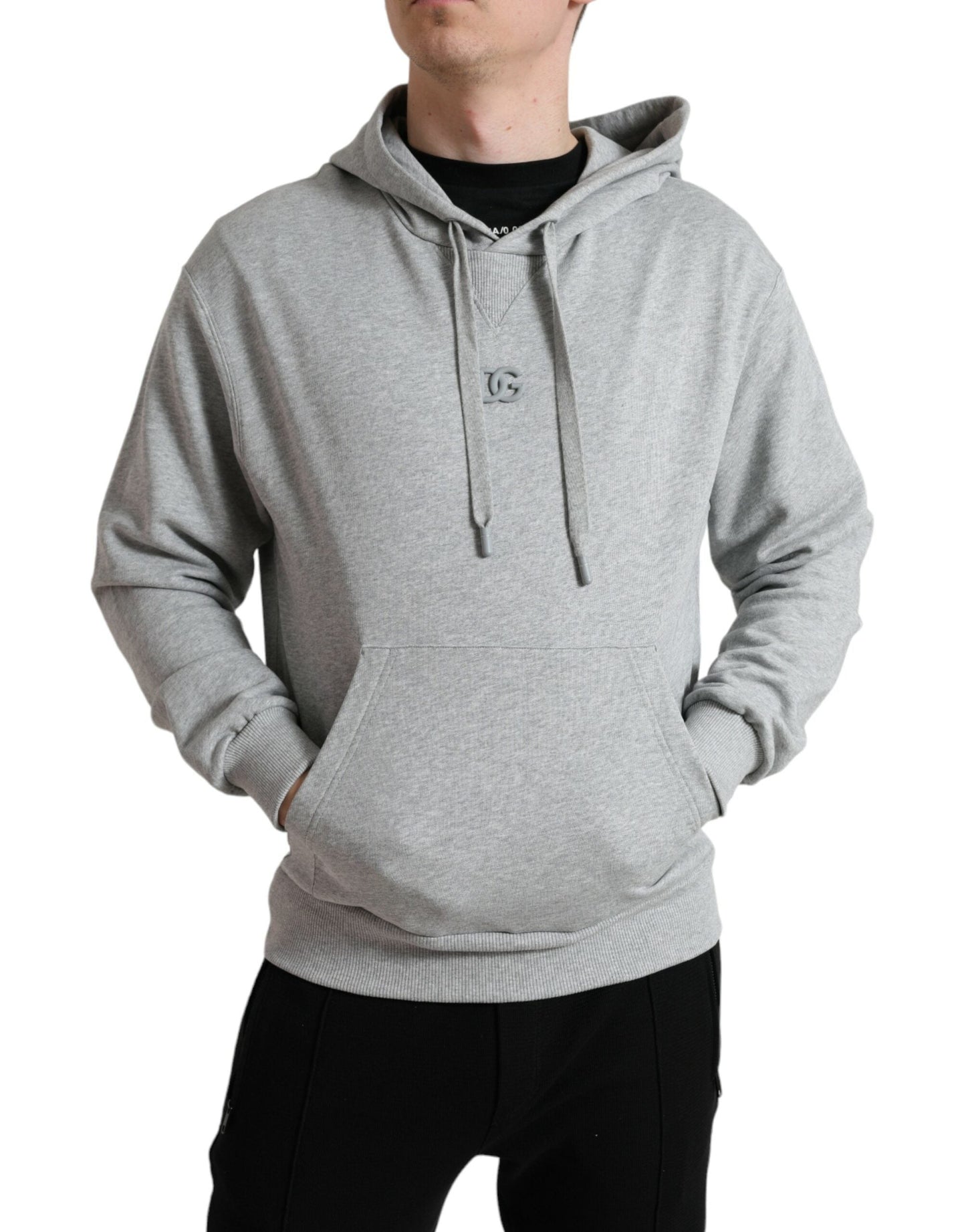 Dolce & Gabbana Gray Cotton Logo Hooded Sweatshirt Men's Sweater