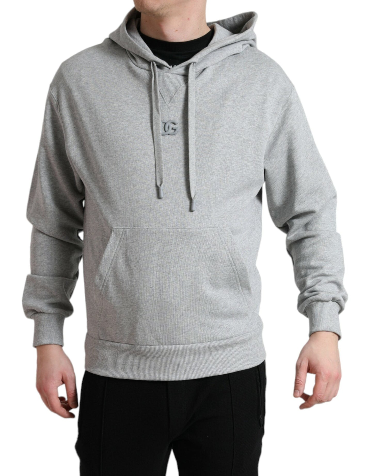 Dolce & Gabbana Gray Cotton Logo Hooded Sweatshirt Men's Sweater