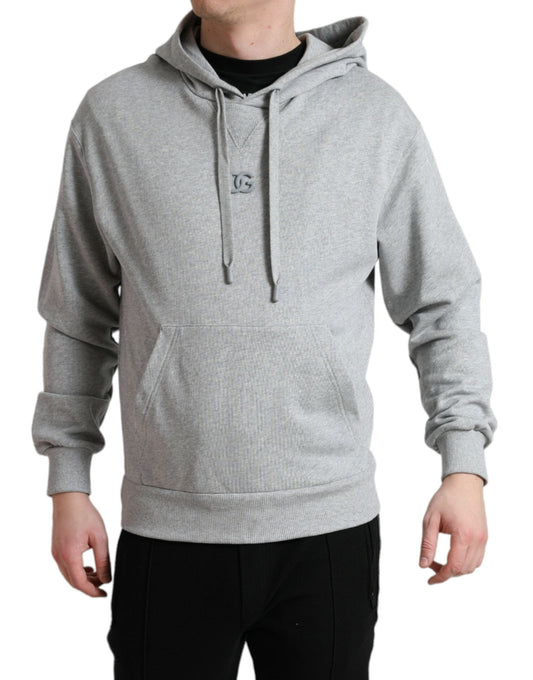 Dolce & Gabbana Gray Cotton Logo Hooded Sweatshirt Men's Sweater