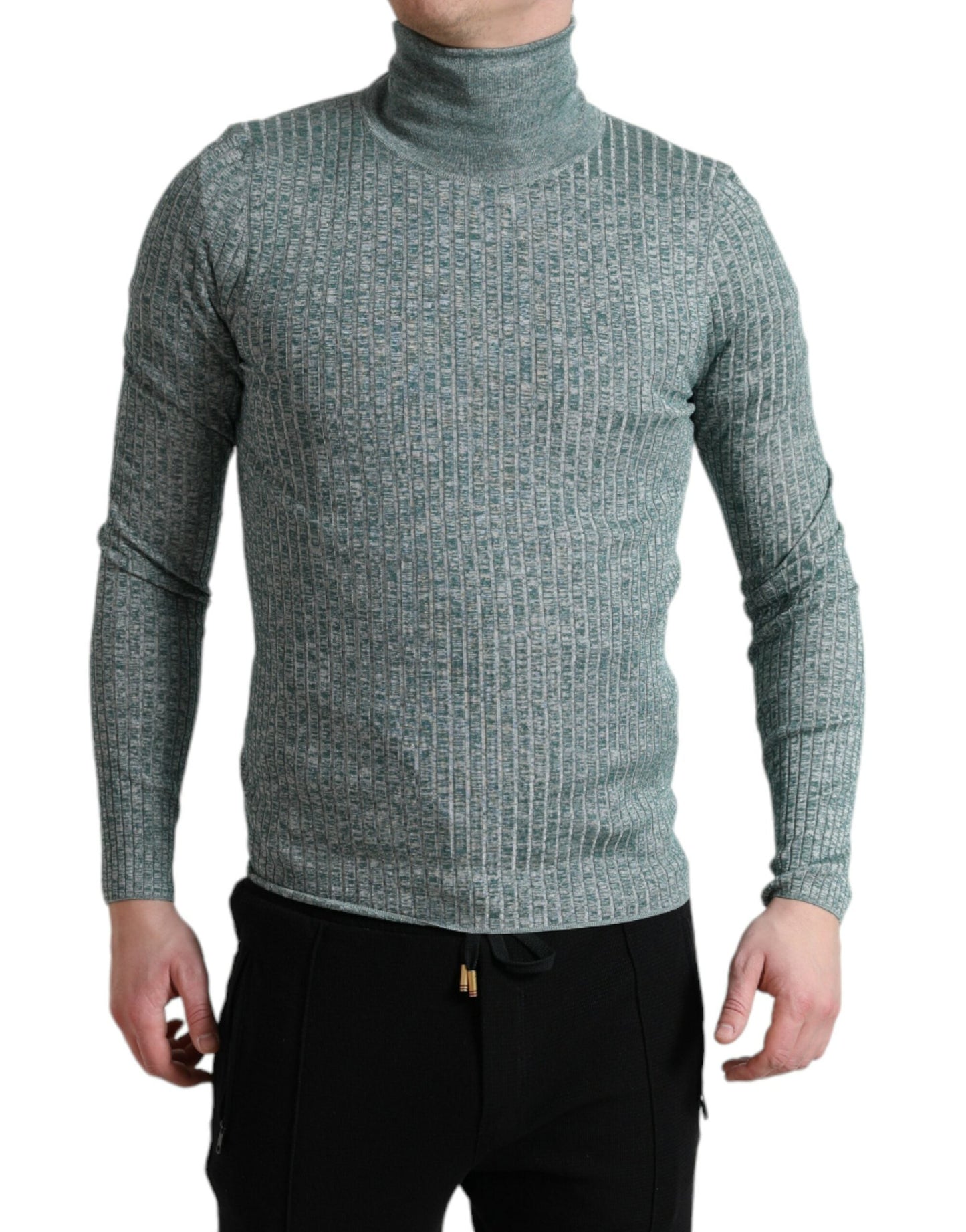 Dolce & Gabbana Green Polyester Turtleneck Pullover Men's Sweater