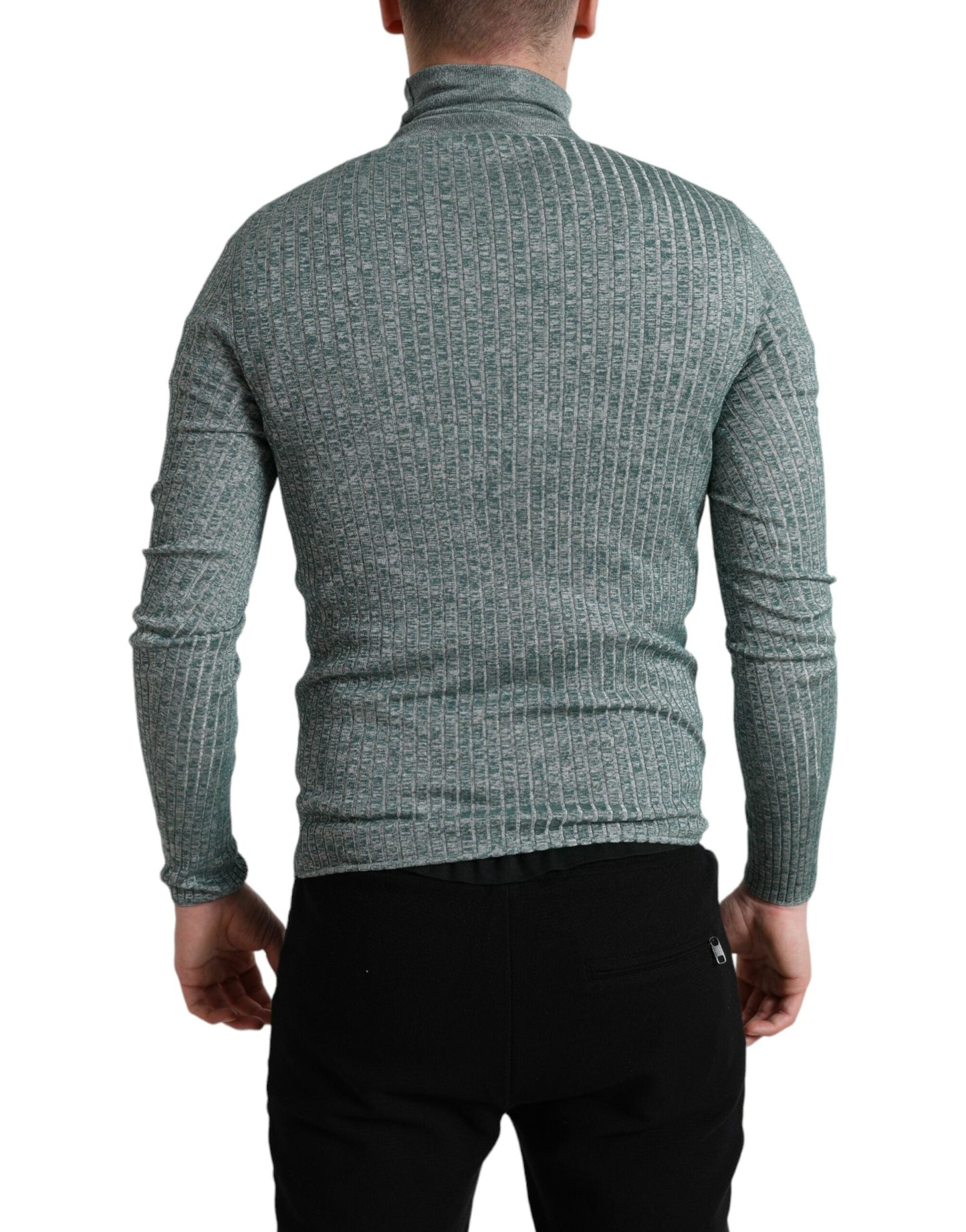 Dolce & Gabbana Green Polyester Turtleneck Pullover Men's Sweater