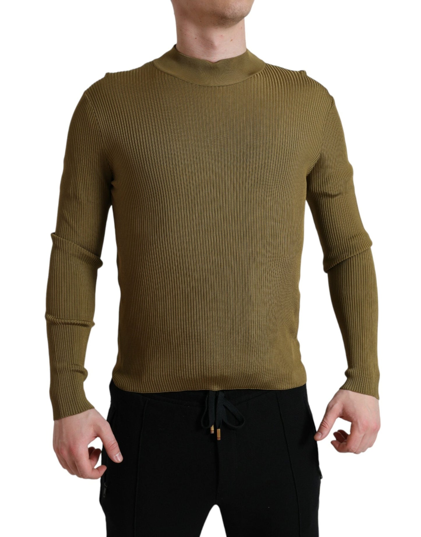 Dolce & Gabbana Army Green Viscose Crewneck Pullover Men's Sweater