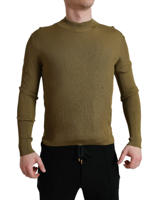 Dolce & Gabbana Army Green Viscose Crewneck Pullover Men's Sweater