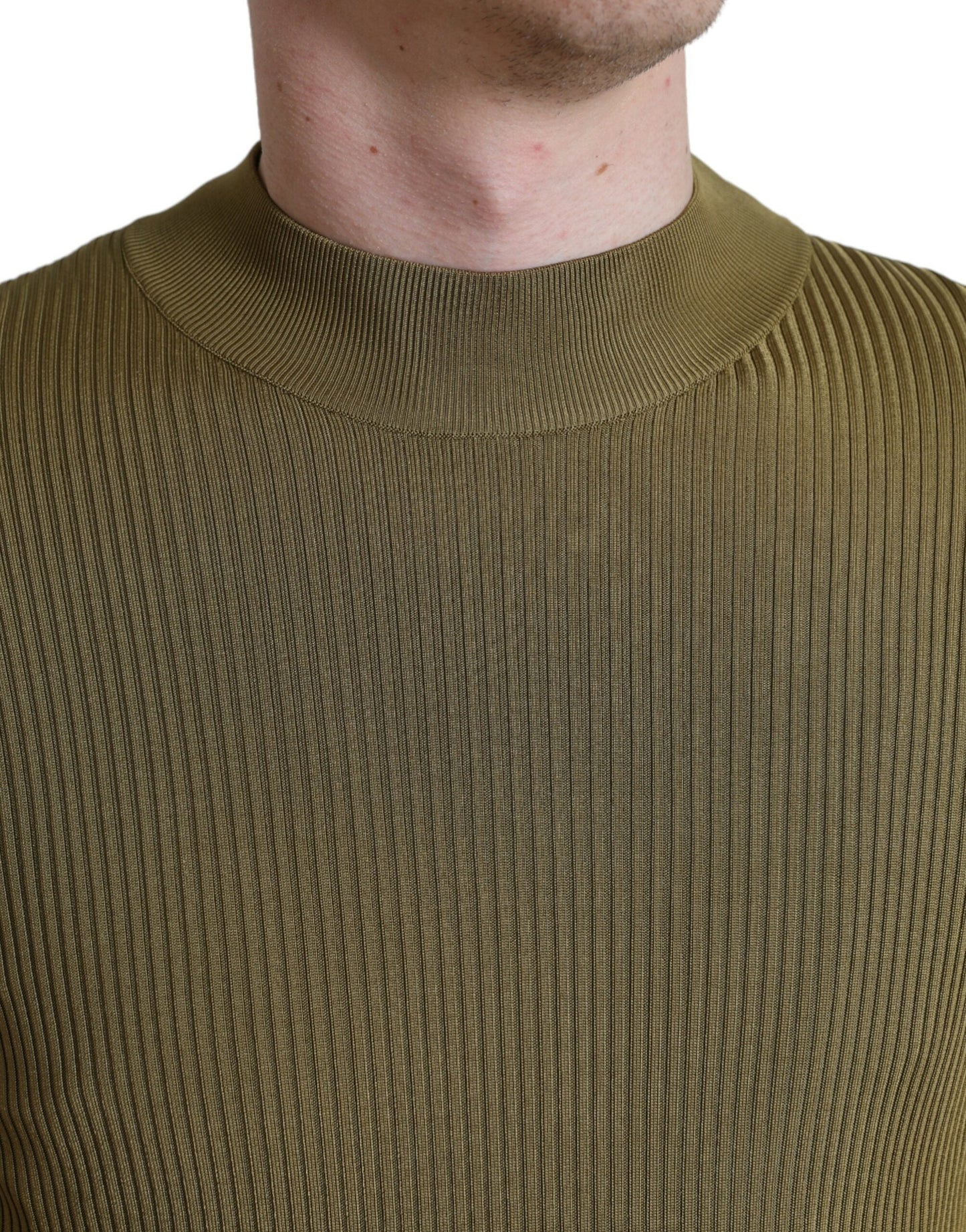 Dolce & Gabbana Army Green Viscose Crewneck Pullover Men's Sweater