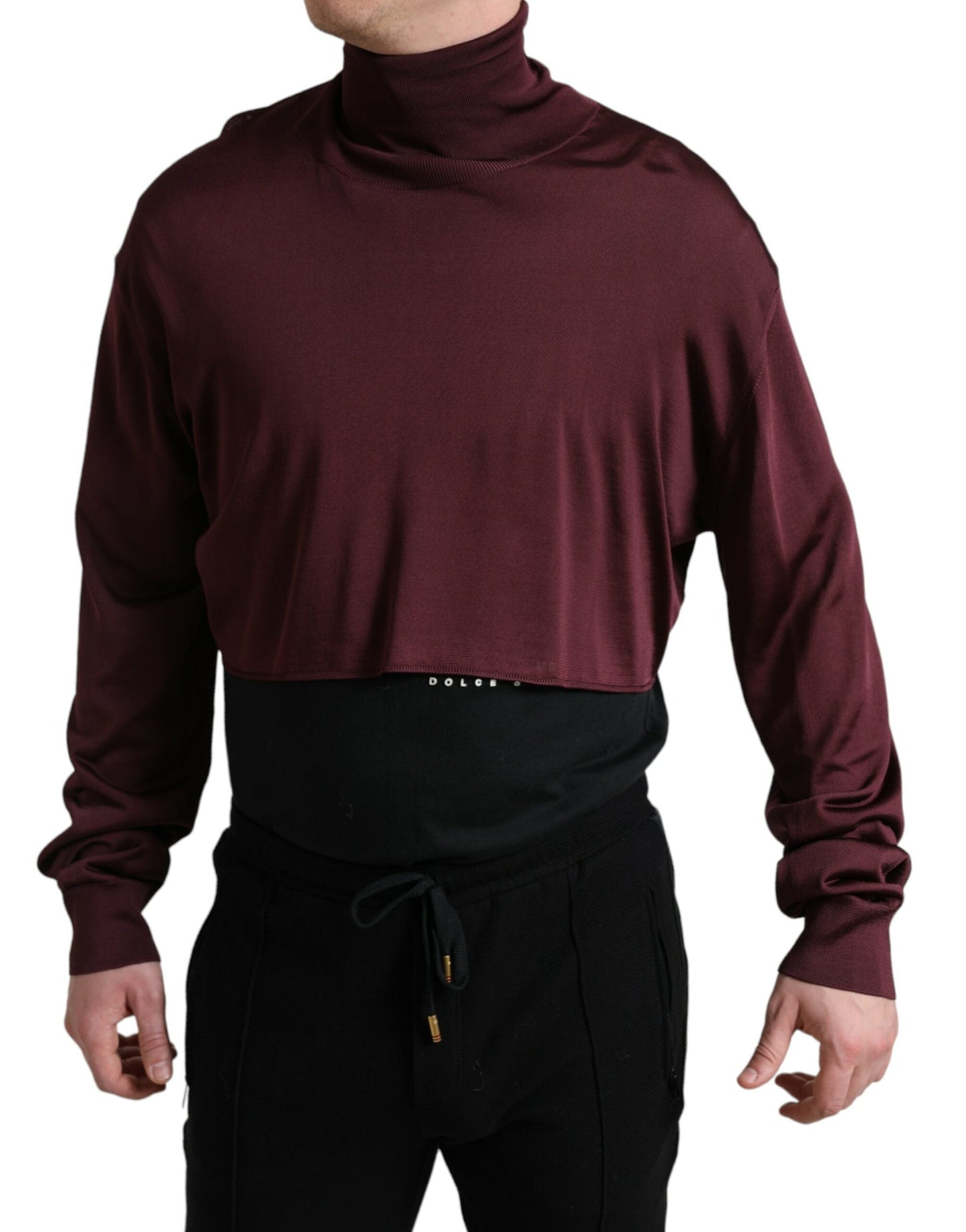 Dolce & Gabbana Maroon Viscose Turtleneck Pullover Men's Sweater