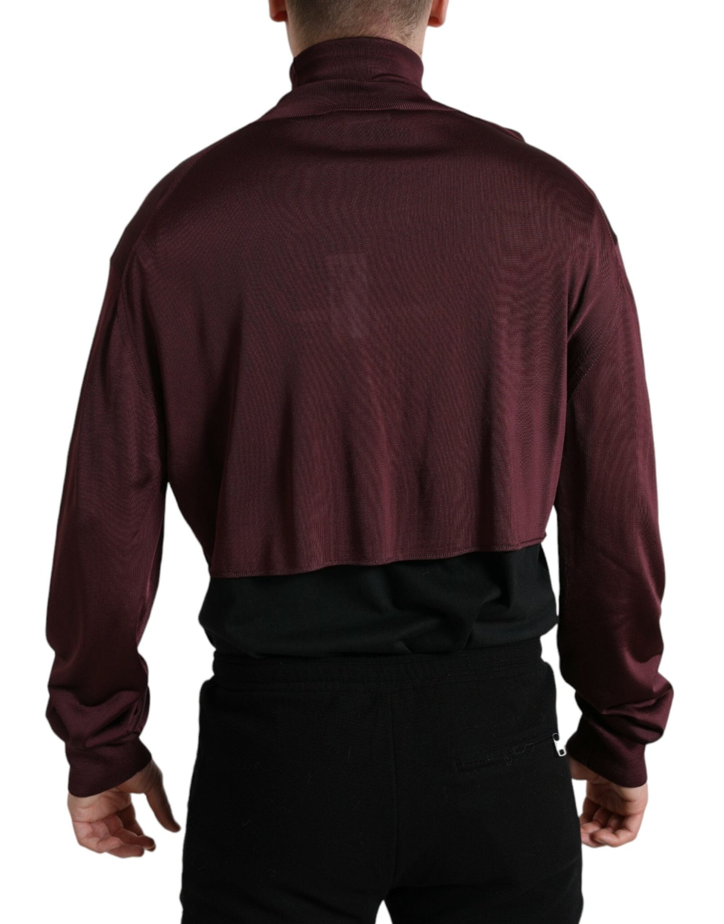 Dolce & Gabbana Maroon Viscose Turtleneck Pullover Men's Sweater