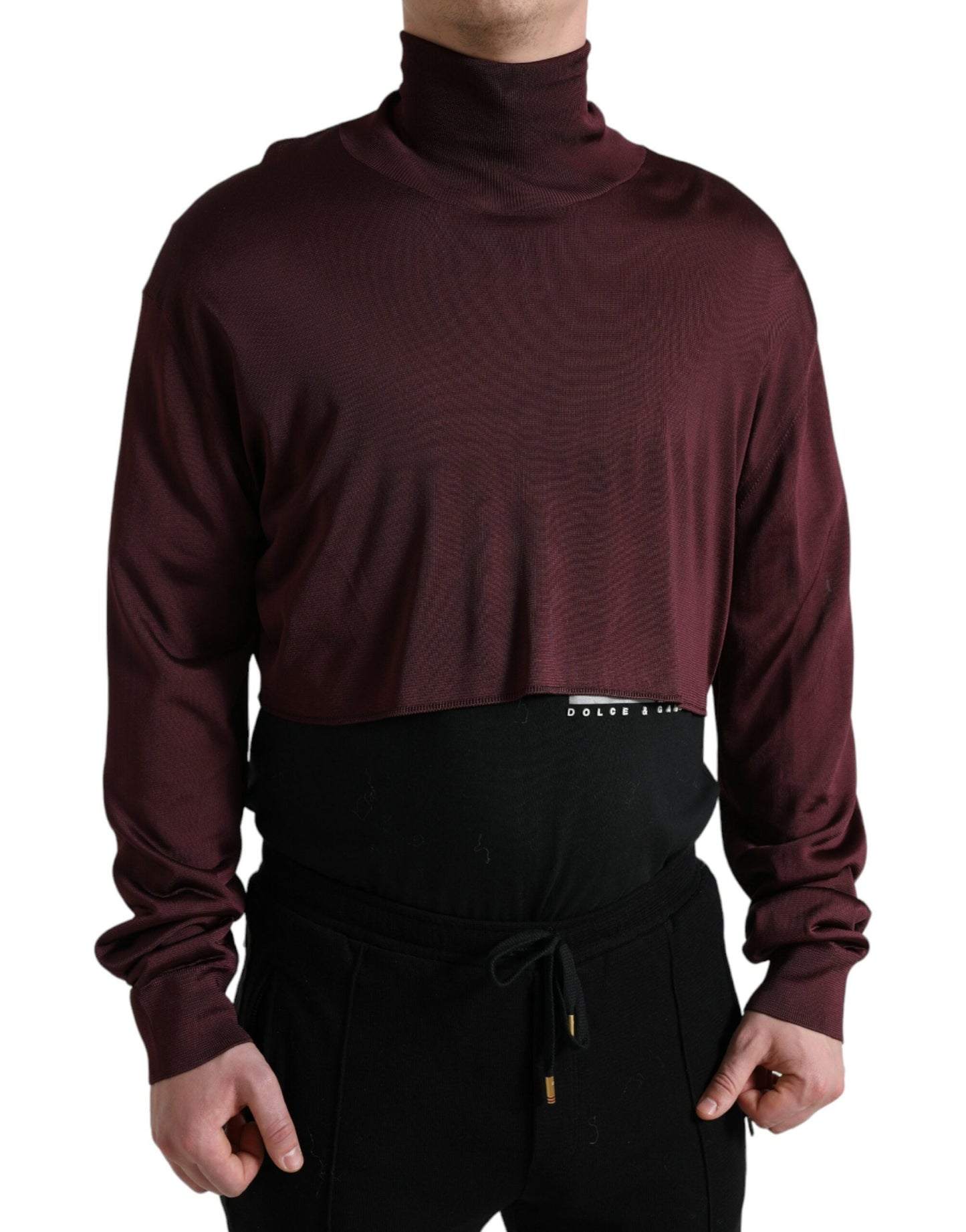 Dolce & Gabbana Maroon Viscose Turtleneck Pullover Men's Sweater
